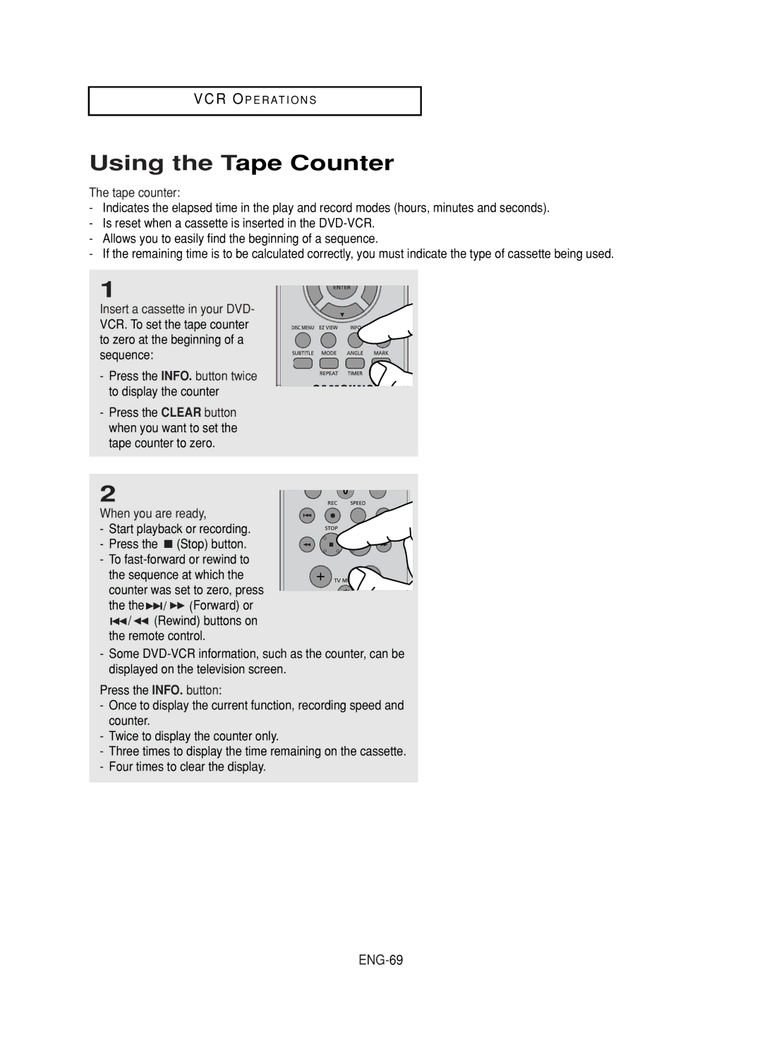 Samsung DVD-V9800 instruction manual Using the Tape Counter, ENG-69, When you are ready 