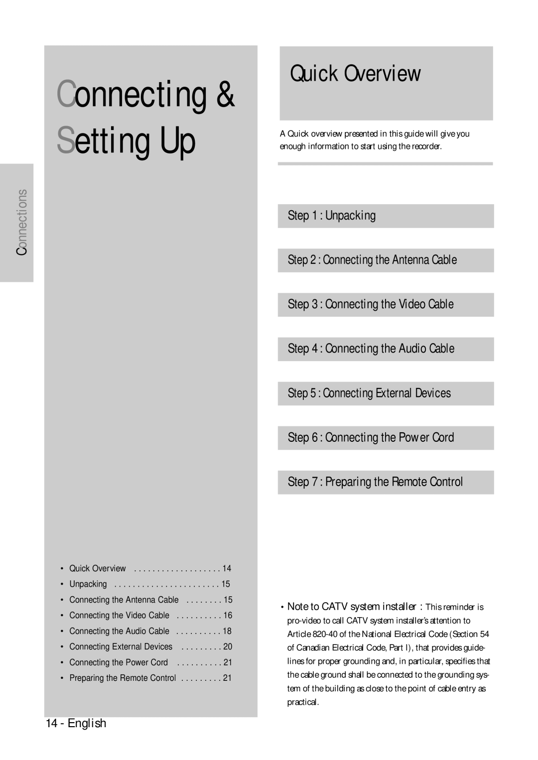 Samsung DVD-VR300 instruction manual Connecting & Setting Up, Quick Overview 