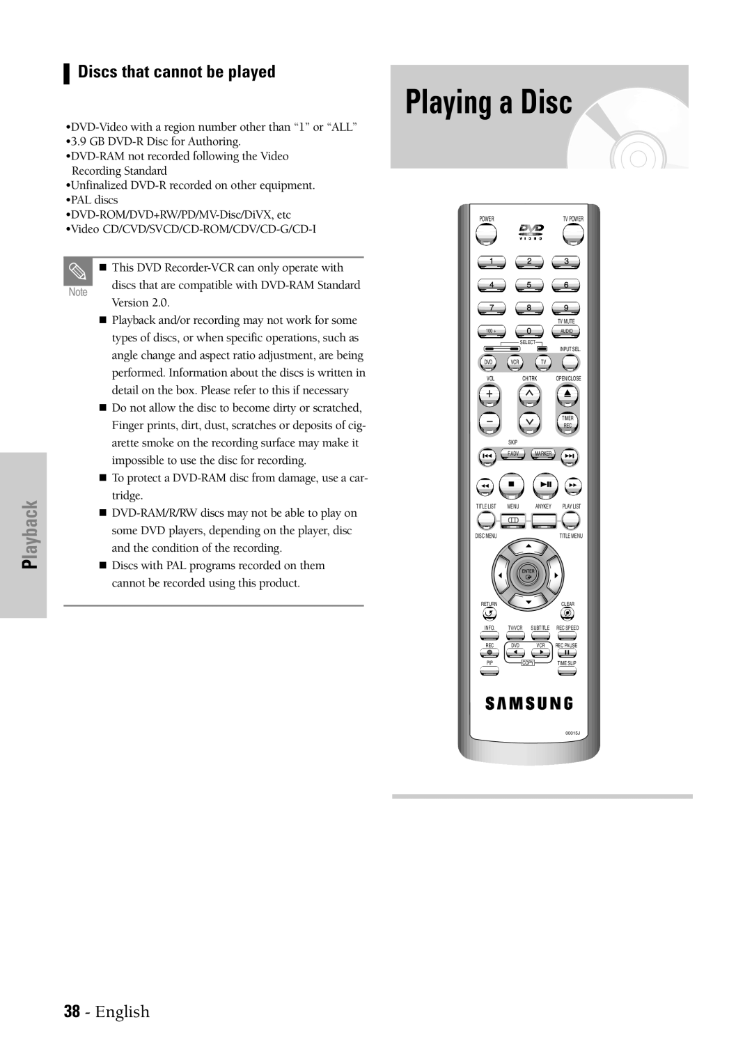 Samsung DVD-VR300 instruction manual Playing a Disc, Discs that cannot be played 