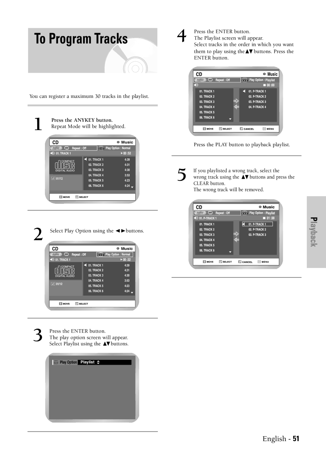 Samsung DVD-VR300 instruction manual To Program Tracks 