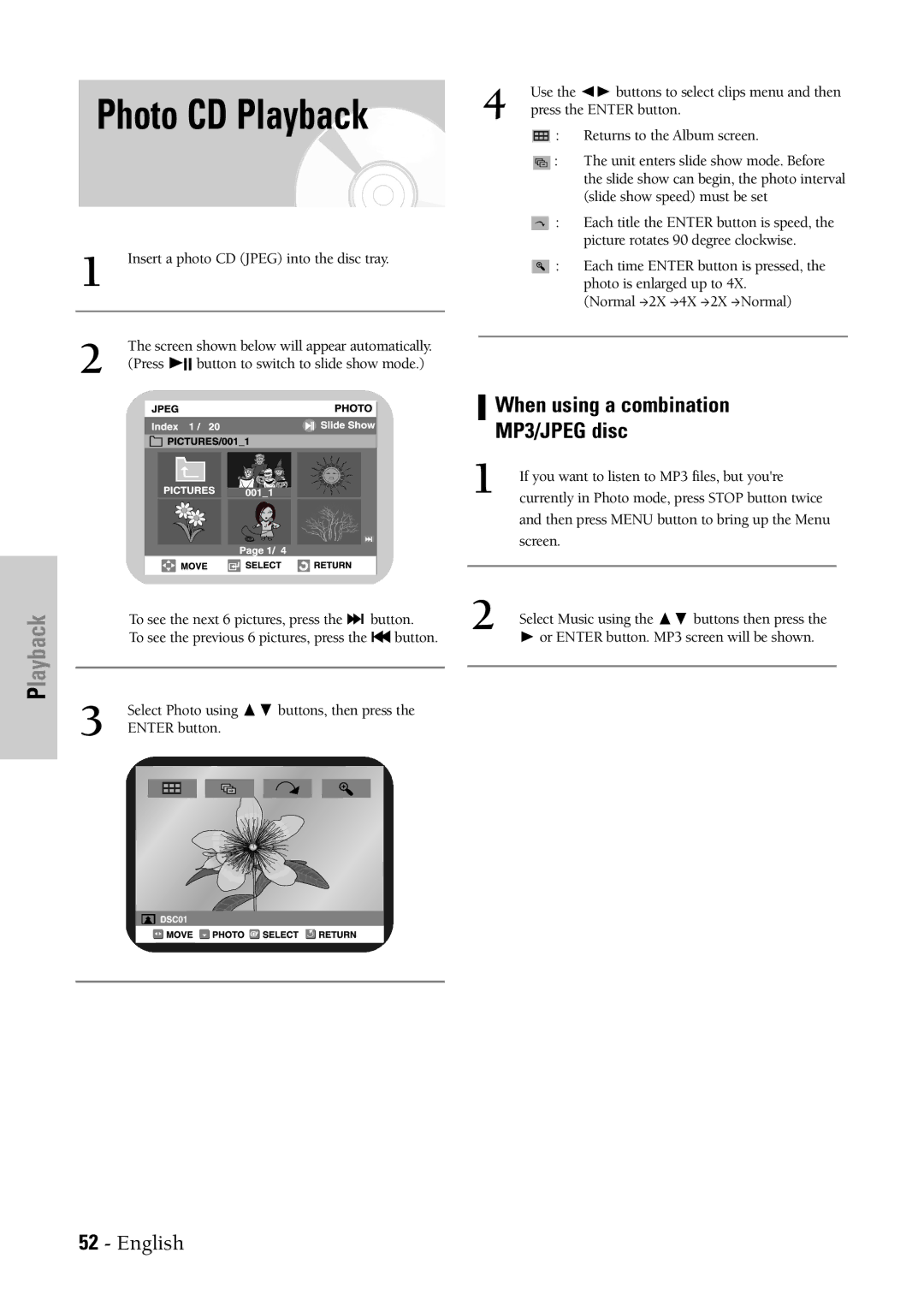 Samsung DVD-VR300 instruction manual When using a combination MP3/JPEG disc 