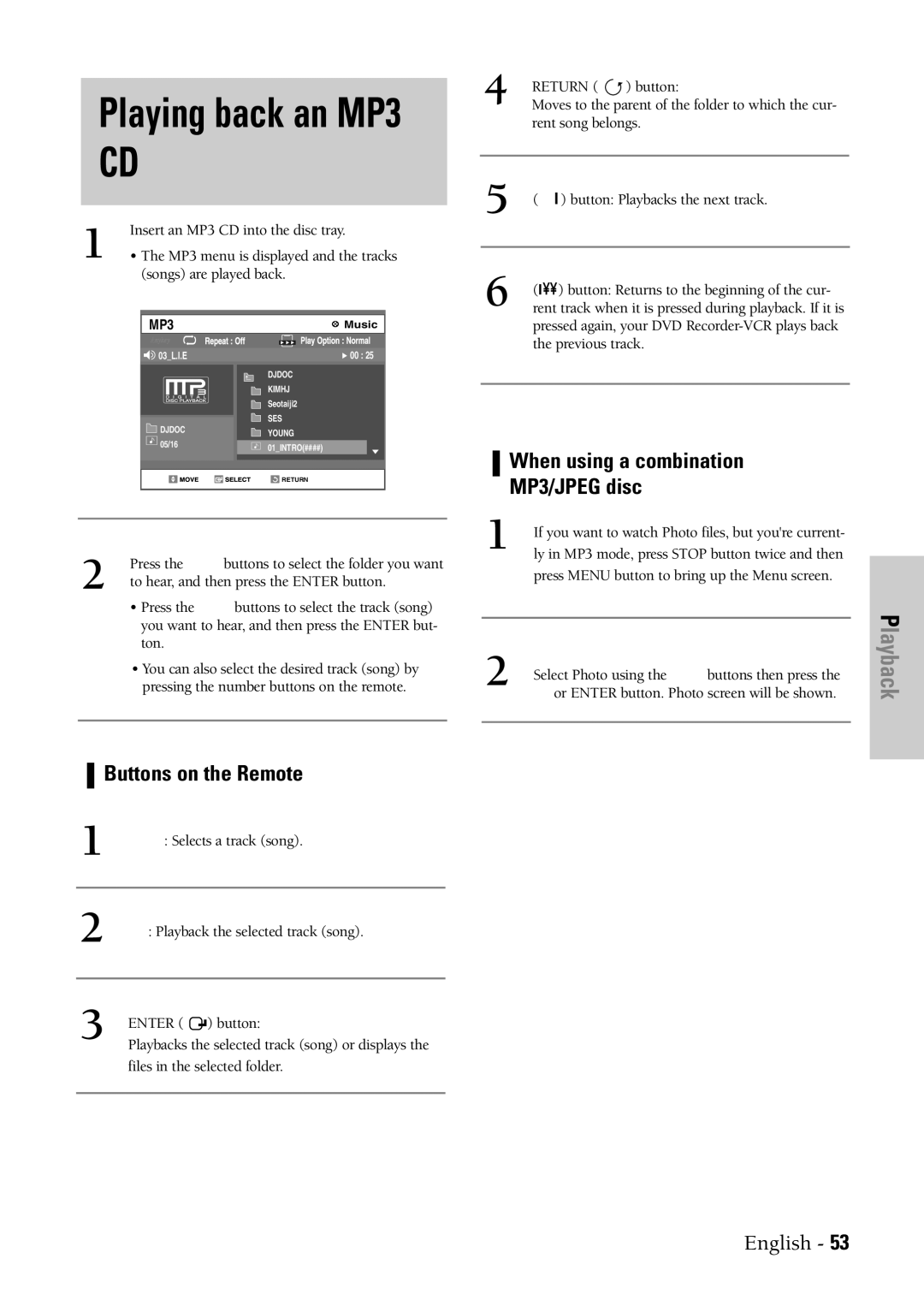 Samsung DVD-VR300 instruction manual Buttons on the Remote 