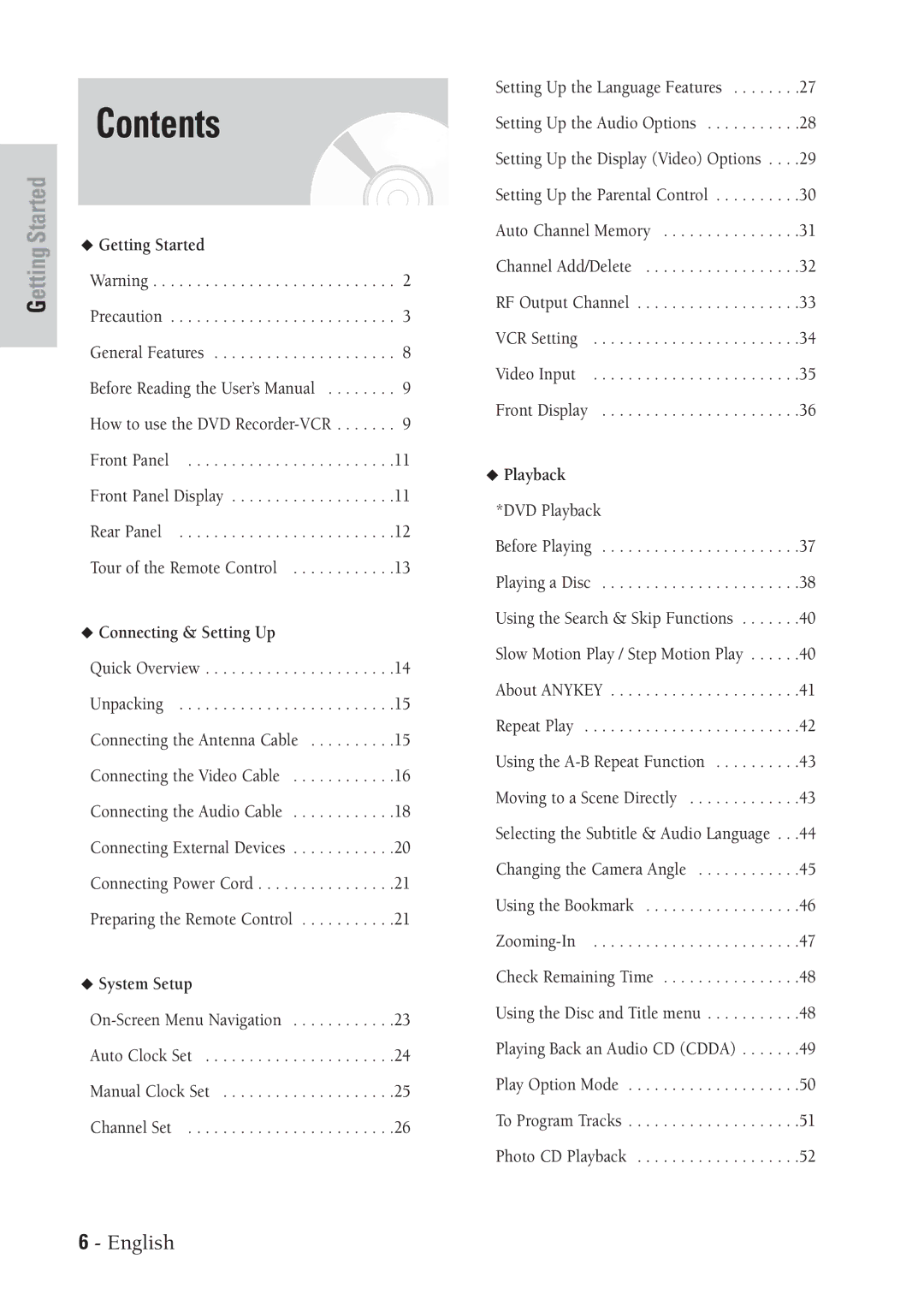 Samsung DVD-VR300 instruction manual Contents 