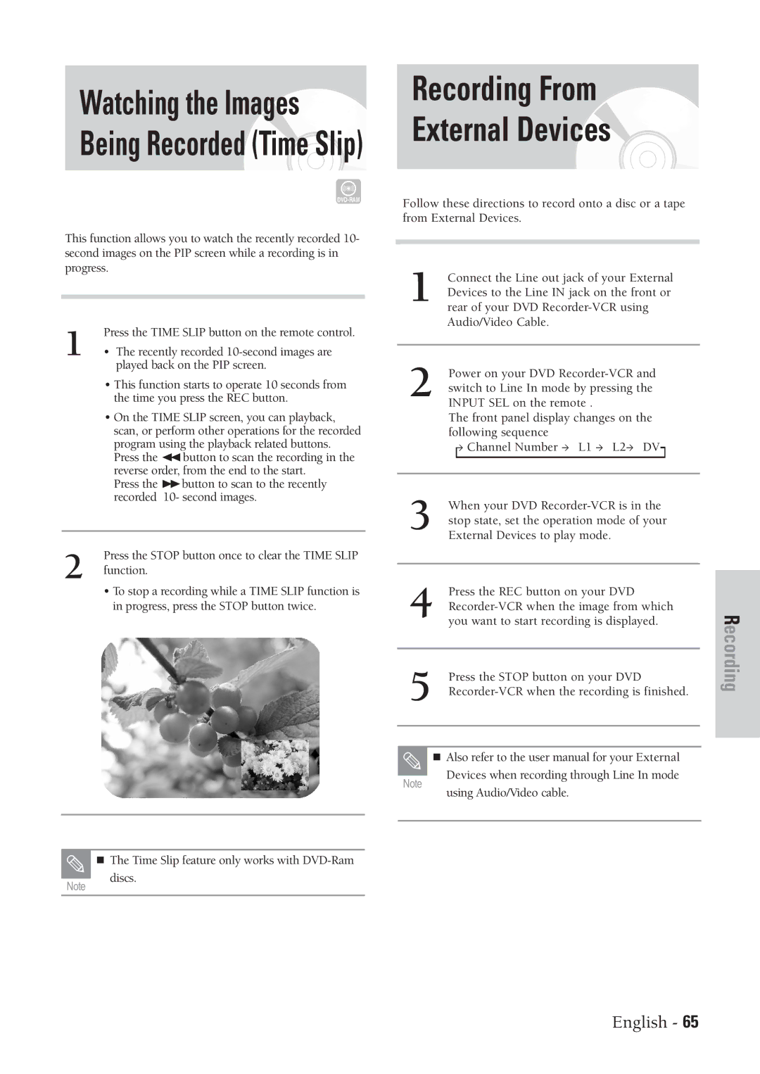 Samsung DVD-VR300 instruction manual Recording From External Devices, Watching the Images Being Recorded Time Slip 