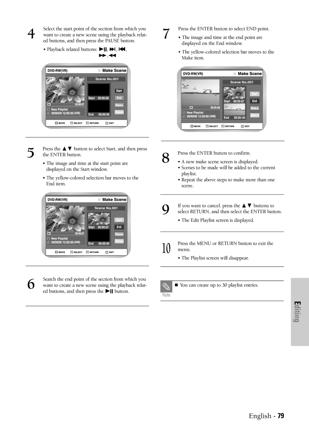 Samsung DVD-VR300 instruction manual Press the Enter button to select END point, Image and time at the end point are 