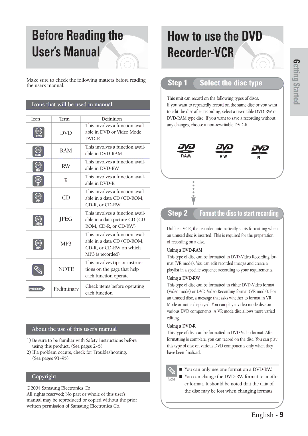 Samsung DVD-VR300 instruction manual Before Reading User’s Manual, How to use the DVD Recorder-VCR 