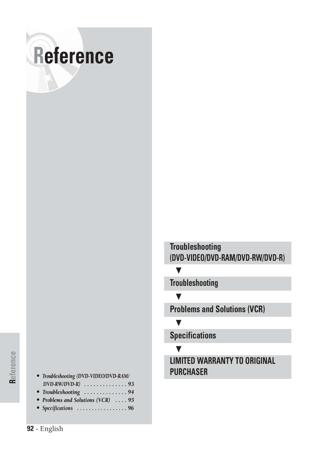 Samsung DVD-VR300 instruction manual Reference 