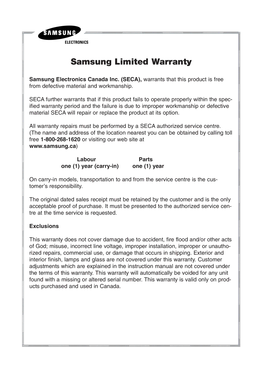 Samsung DVD-VR300 instruction manual Samsung Limited Warranty 