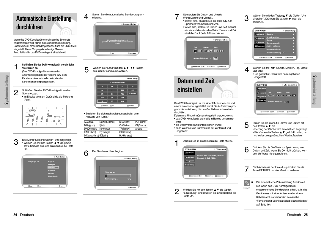 Samsung DVD-VR300E/XEG, DVD-VR300E/COM manual Systemeinstellung, 16 erläutert an 