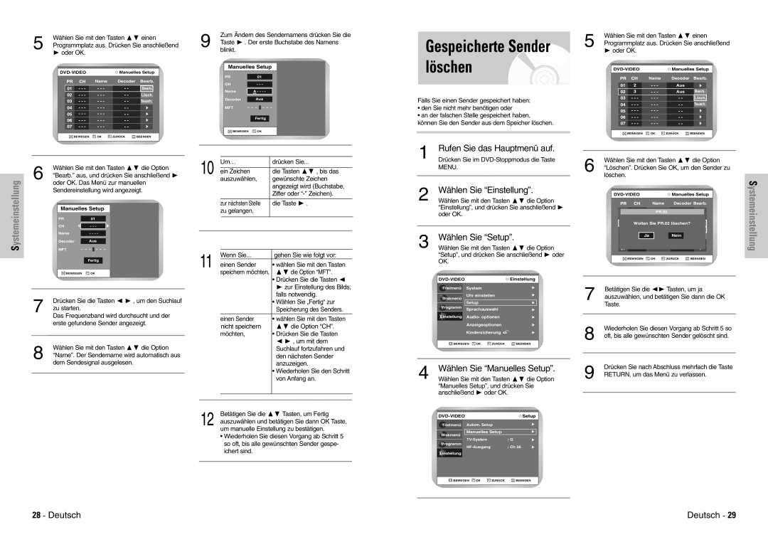 Samsung DVD-VR300E/XEG, DVD-VR300E/COM manual Löschen 