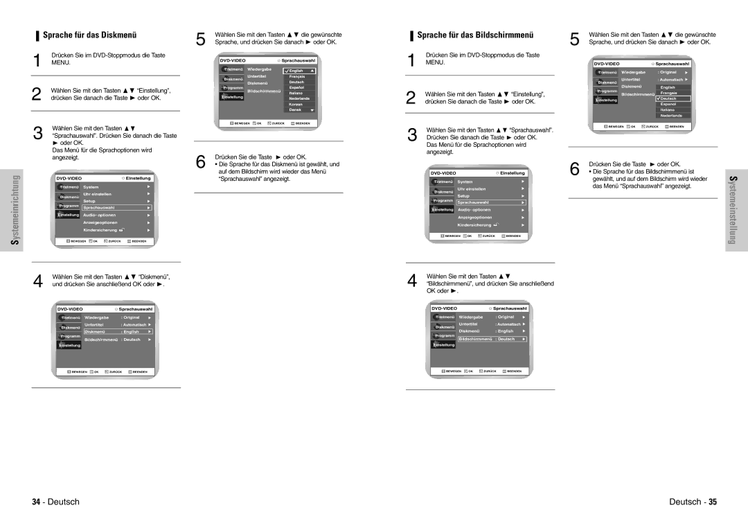 Samsung DVD-VR300E/COM, DVD-VR300E/XEG manual Sprache für das Diskmenü 