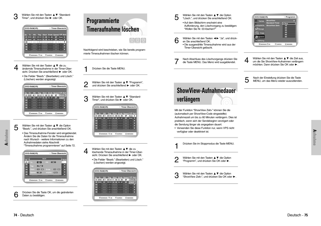 Samsung DVD-VR300E/COM, DVD-VR300E/XEG manual Ufnahme 