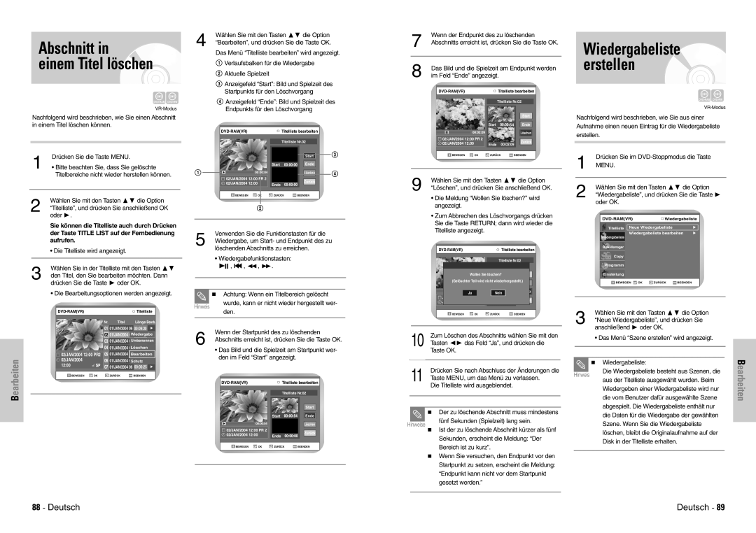 Samsung DVD-VR300E/XEG, DVD-VR300E/COM manual Abschnitt 