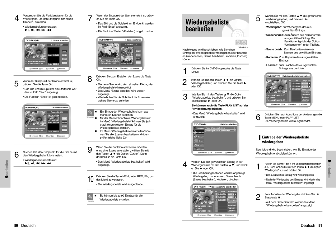 Samsung DVD-VR300E/COM, DVD-VR300E/XEG manual Einträge der Wiedergabeliste wiedergeben 