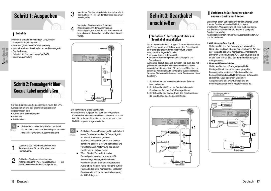 Samsung DVD-VR300E/XEG Schritt 3 Scartkabel anschließen, Zubehör, Verfahren 1 Fernsehgerät über ein Scartkabel anschließen 