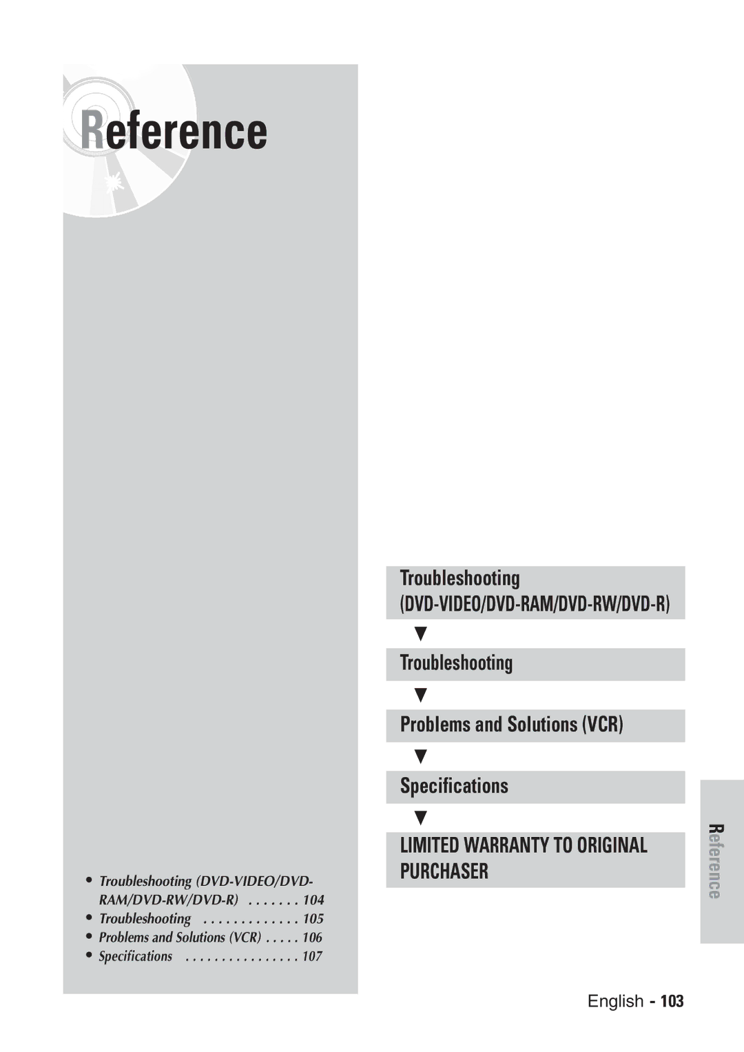 Samsung DVD-VR300E/EUR manual Reference 