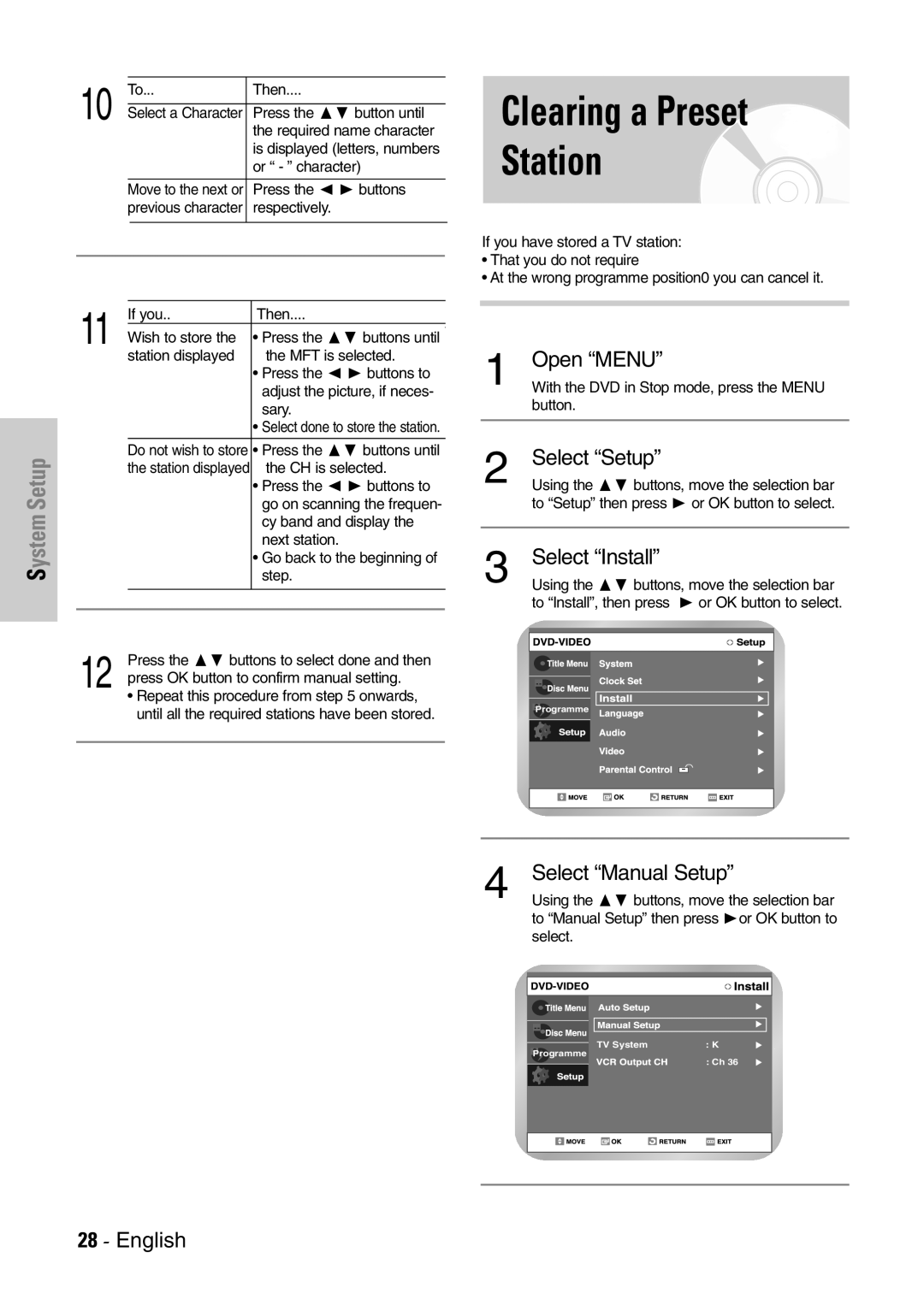 Samsung DVD-VR300E/EUR manual Station, Setup 