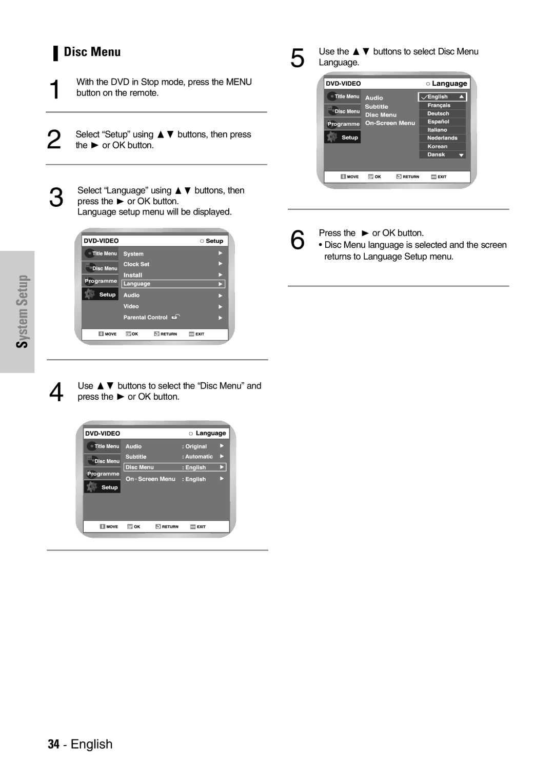 Samsung DVD-VR300E/EUR manual Disc Menu 