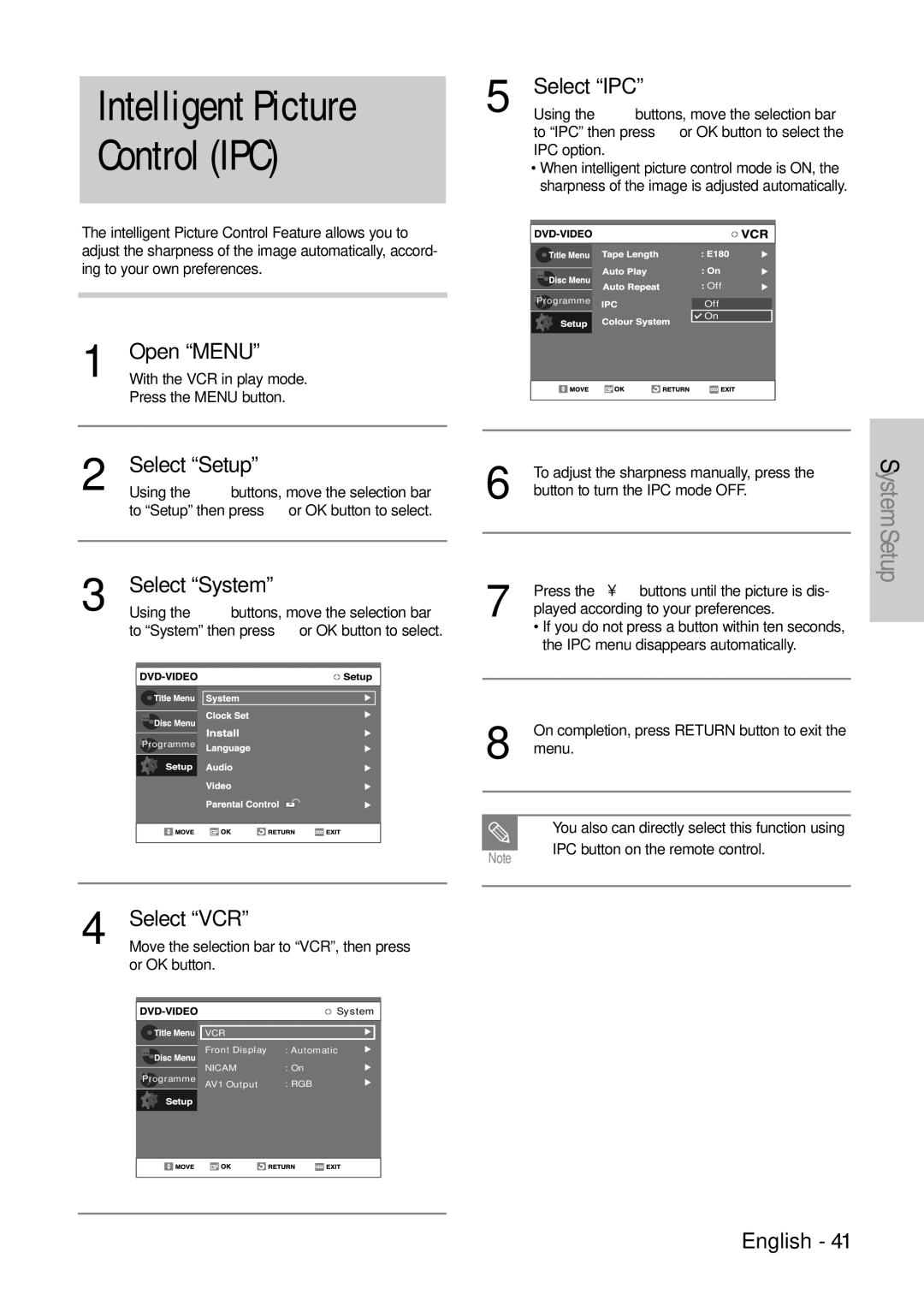 Samsung DVD-VR300E/EUR manual Intelligent Picture Control IPC, Select IPC 