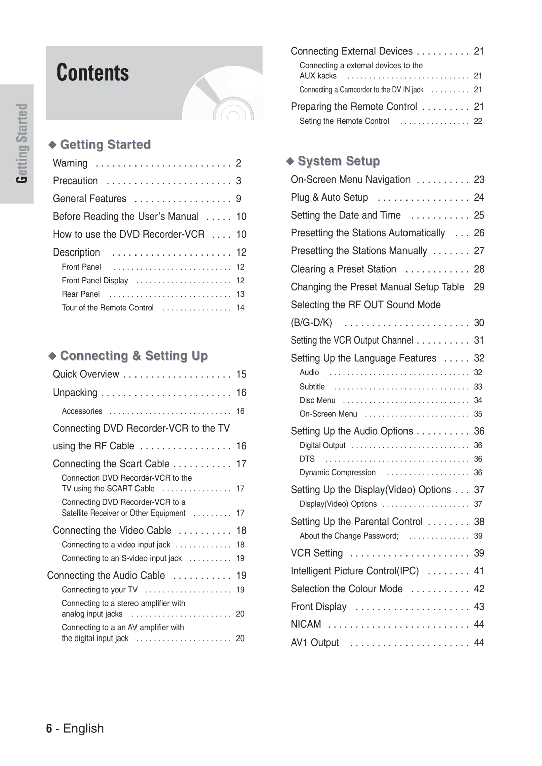 Samsung DVD-VR300E/EUR manual Contents 