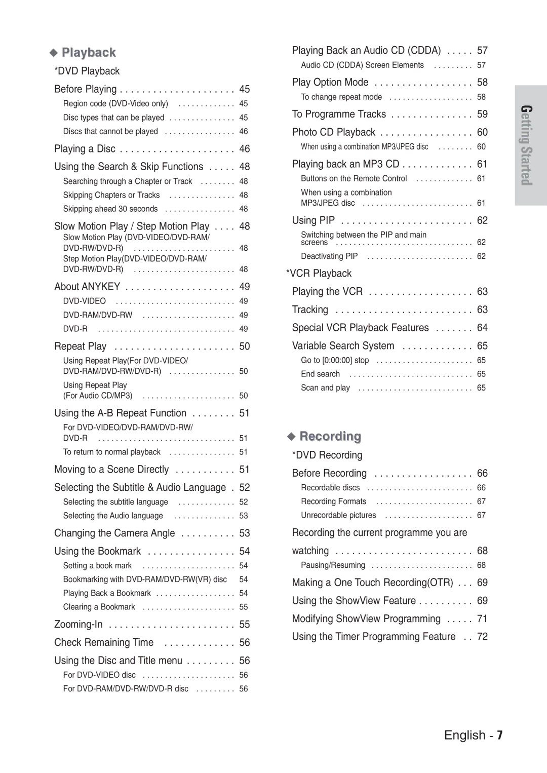 Samsung DVD-VR300E/EUR manual Playback 