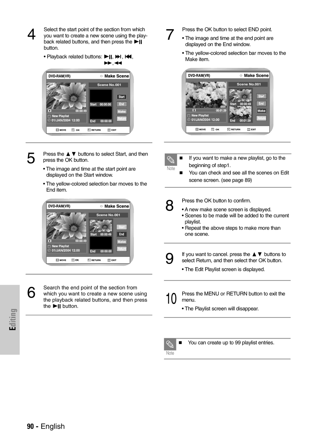 Samsung DVD-VR300E/EUR manual Playback related buttons ❿II, ❿❿l , l Make item 