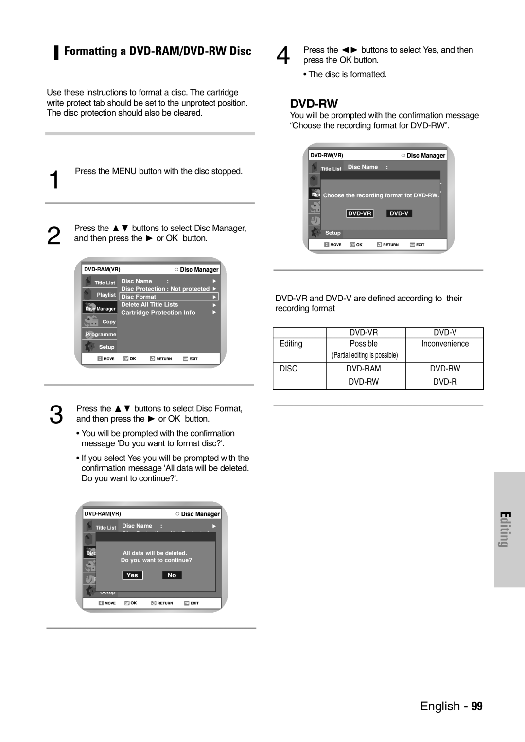 Samsung DVD-VR300E/EUR manual Dvd-Rw 