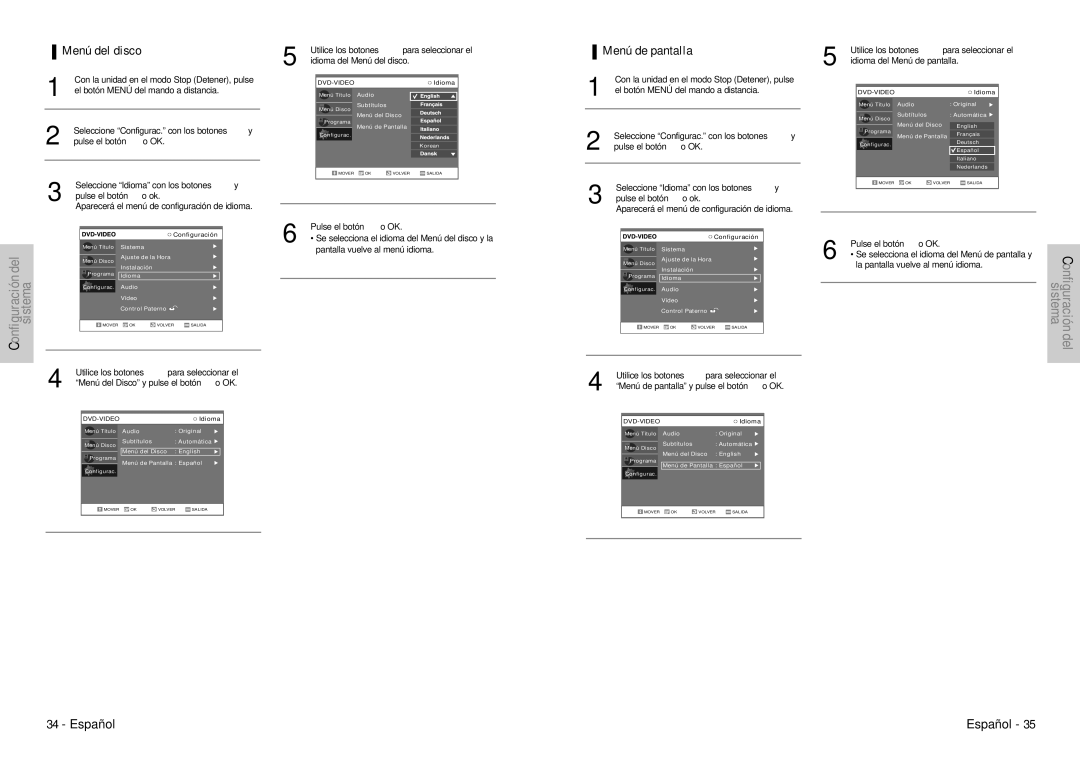 Samsung DVD-VR300E/XEC manual Utilice los botones, Idioma del Menú del disco 