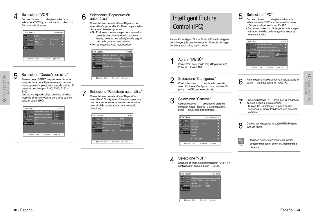 Samsung DVD-VR300E/XEC manual Intelligent Picture Control IPC, Seleccione Reproducción automática, Seleccione IPC 