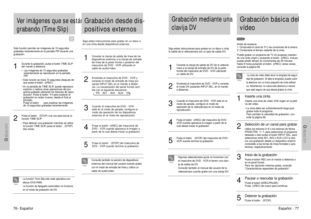 Samsung DVD-VR300E/XEC manual Grabación desde dis- positivos externos 