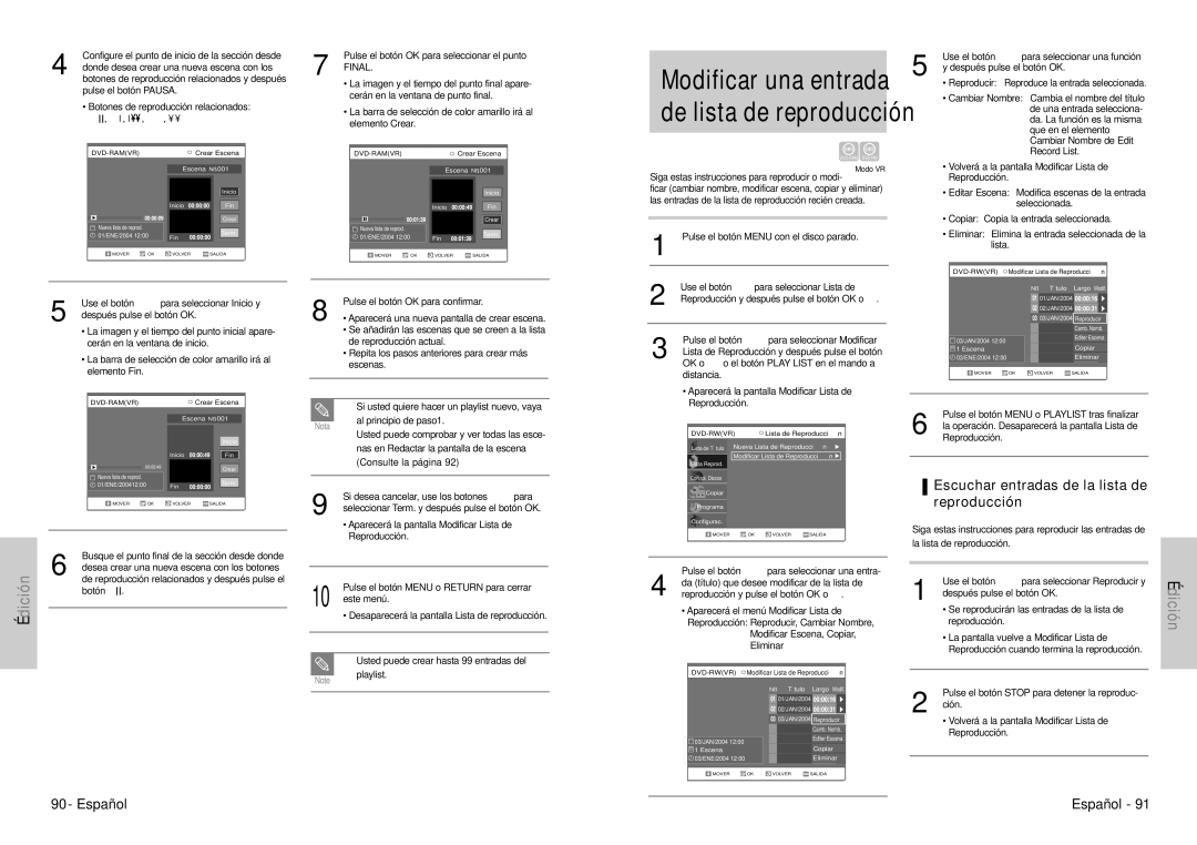 Samsung DVD-VR300E/XEC manual Modificar una entrada de lista de reproducción, Escuchar entradas de la lista de reproducción 