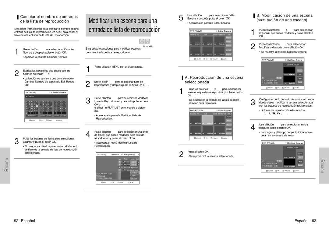 Samsung DVD-VR300E/XEC manual Reproducción de una escena seleccionada, El botón Play List en el mando a distan- cia 