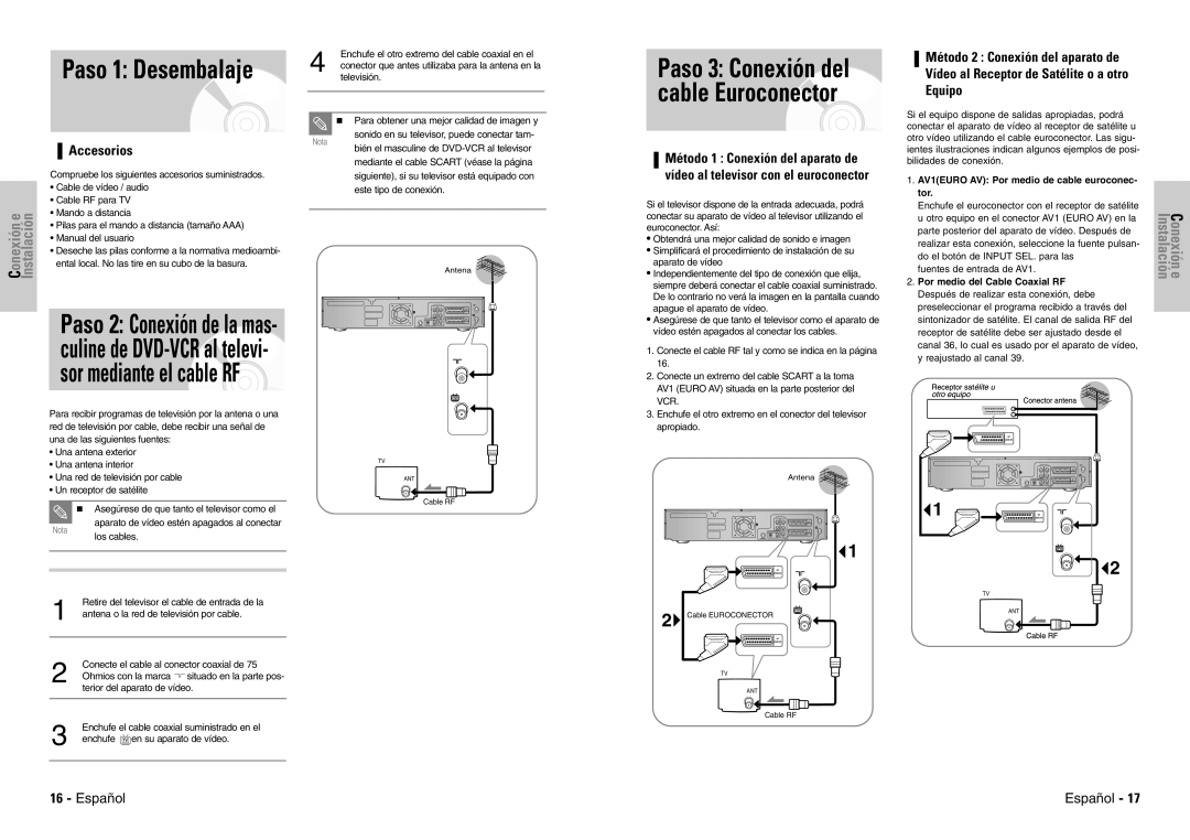 Samsung DVD-VR300E/XEC manual Paso 3 Conexión del cable Euroconector, AV1EURO AV Por medio de cable euroconec Tor 