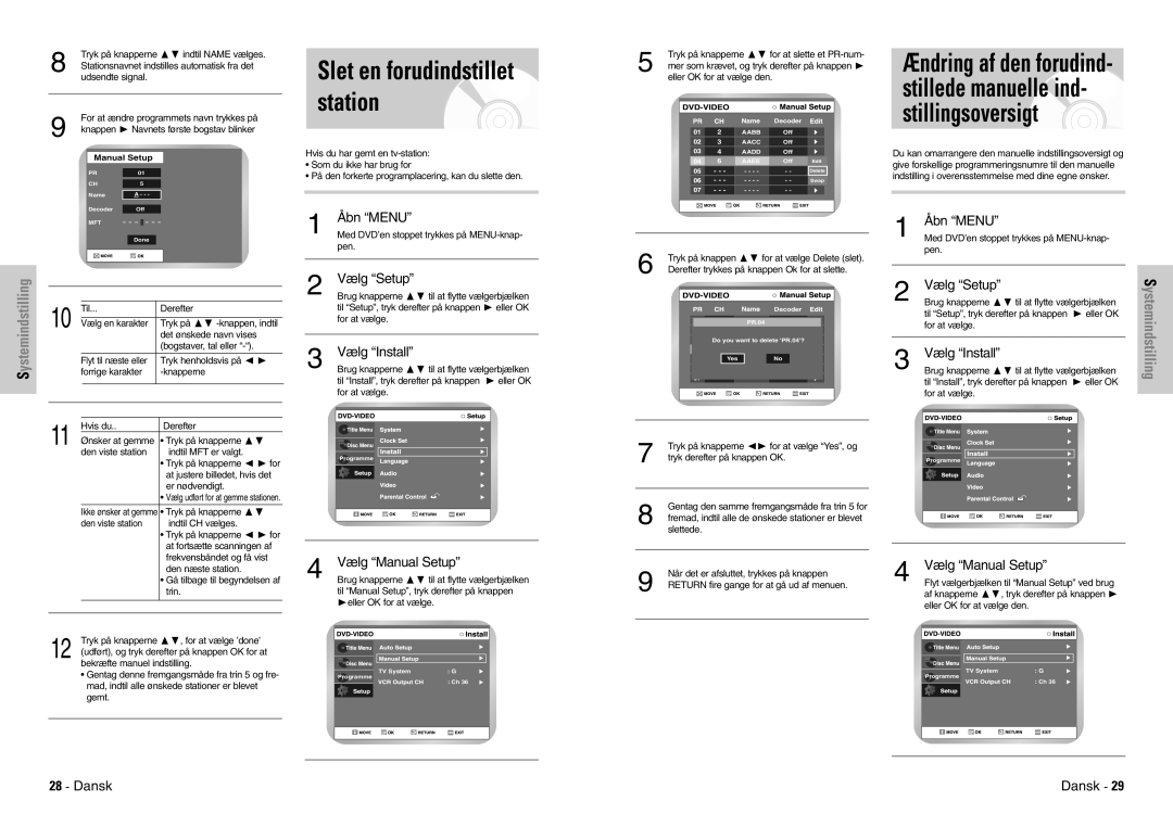 Samsung DVD-VR300E/XEE manual Slet en forudindstillet station 