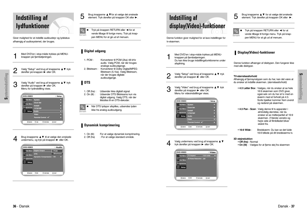 Samsung DVD-VR300E/XEE manual Indstilling af displayVideo-funktioner, Digital udgang, DisplayVideo-funktioner 