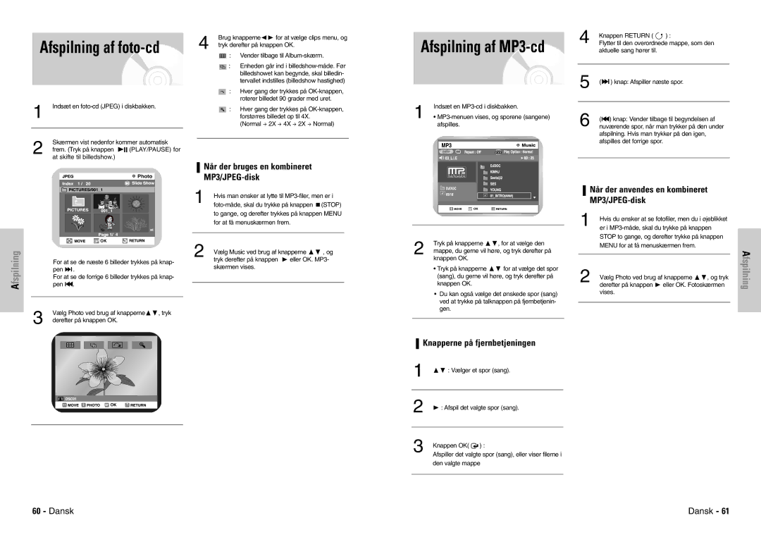 Samsung DVD-VR300E/XEE manual Når der bruges en kombineret MP3/JPEG-disk, Knapperne på fjernbetjeningen, Stop 