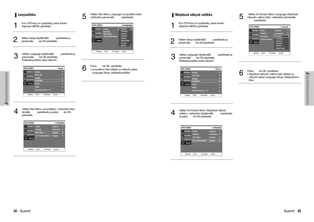 Samsung DVD-VR300E/XEE manual Levyvalikko, Näytössä näkyvä valikko 