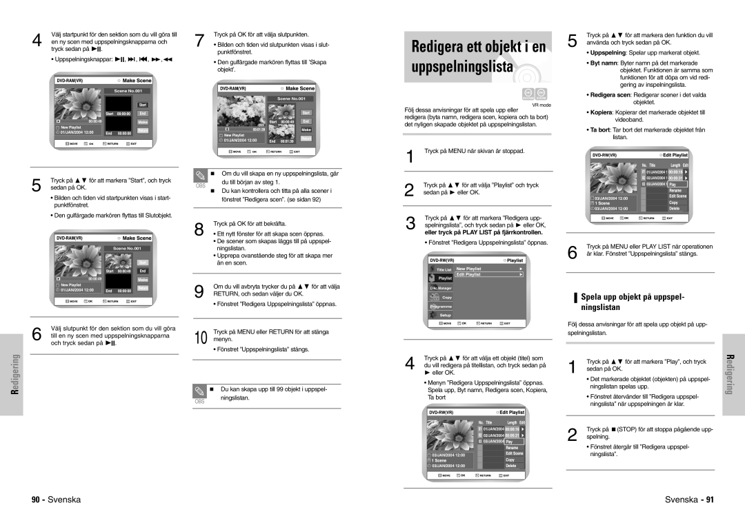 Samsung DVD-VR300E/XEE manual Spela upp objekt på uppspel- ningslistan, Eller tryck på Play List på fjärrkontrollen 