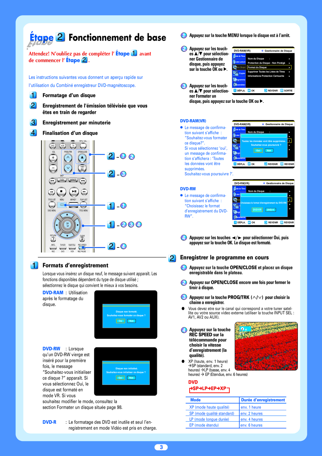Samsung DVD-VR300E/XEF manual Enregistrer le programme en cours Formats d’enregistrement, Ner Formater un, DVD Splpepxp 