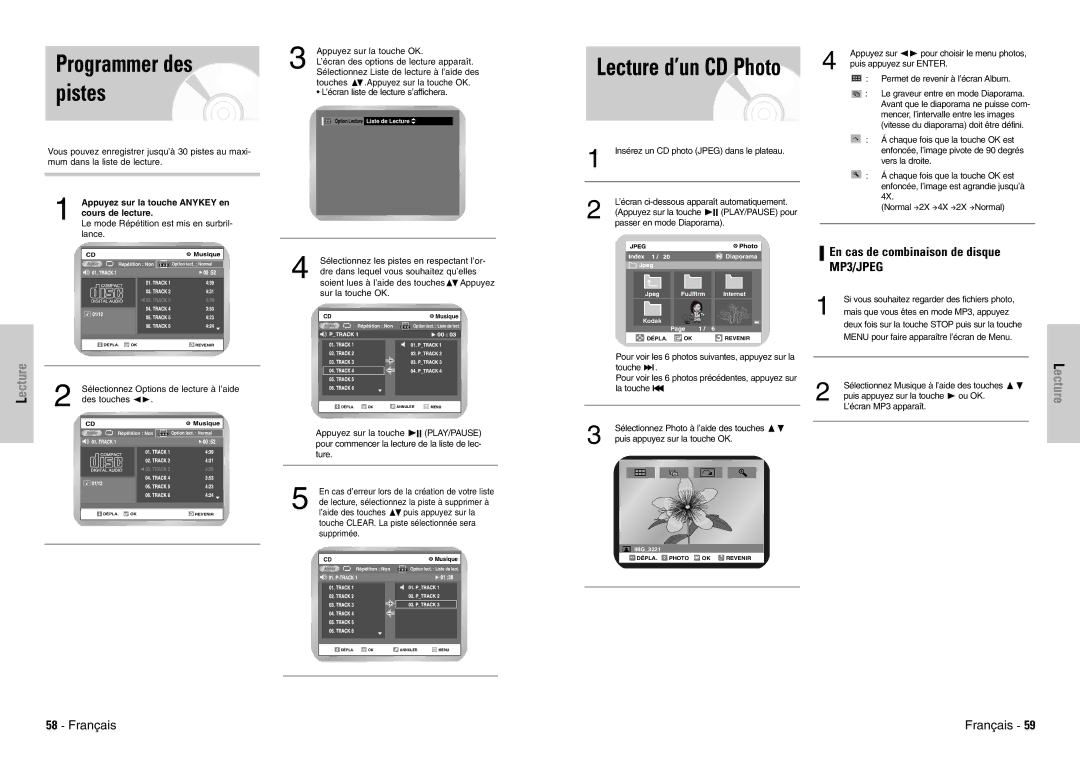 Samsung DVD-VR300E/XEF manual En cas de combinaison de disque MP3/JPEG, Appuyez sur la touche Anykey en cours de lecture 