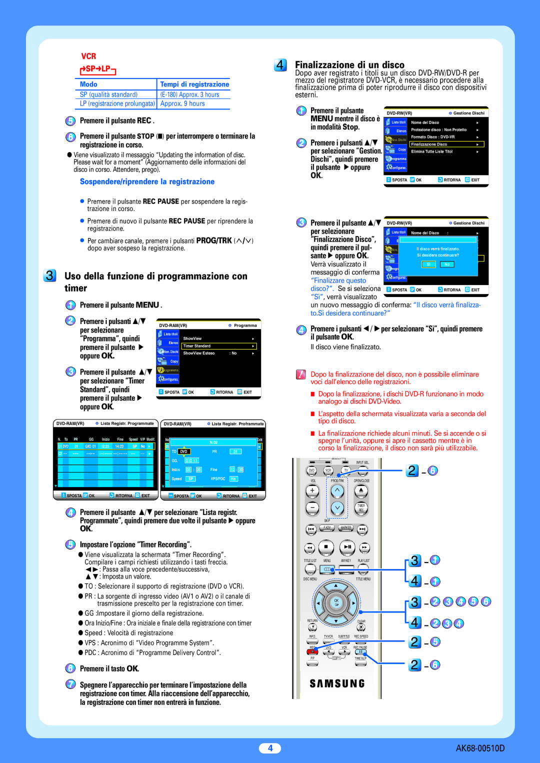 Samsung DVD-VR300E/XET manual Modalità Stop, Il pulsante √ oppure, Premere il pulsante … / † DVD-RWVR, Per selezionare 