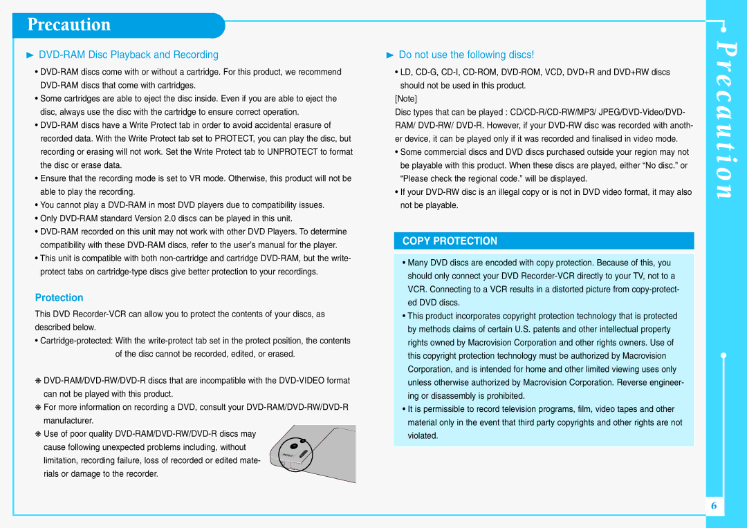 Samsung DVD-VR300E/XEV manual ❿ DVD-RAM Disc Playback and Recording, ❿ Do not use the following discs 