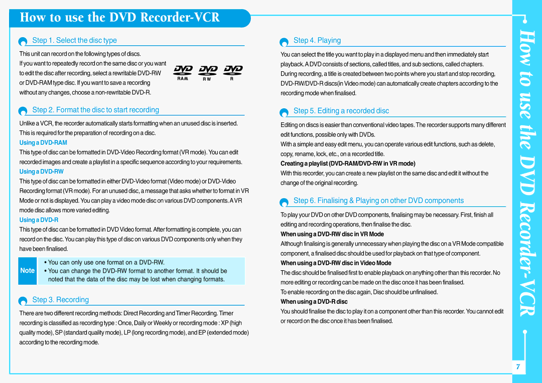 Samsung DVD-VR300E/XEV manual How to use the DVD Recorder-VCR 