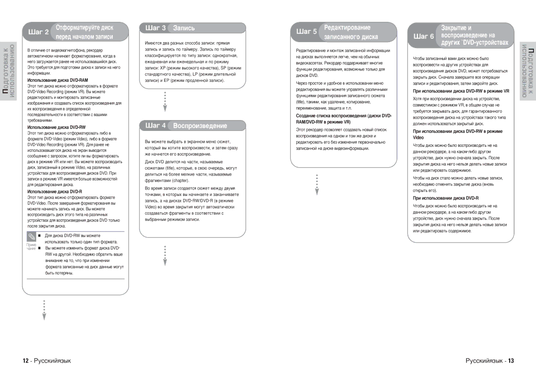 Samsung DVD-VR300E/XEV manual 12 êÛÒÒÍËÈﬂÁ˚Í, Àòôóî¸Áó‚‡Ìëâ ‰Ëòí‡ Dvd-Ram 