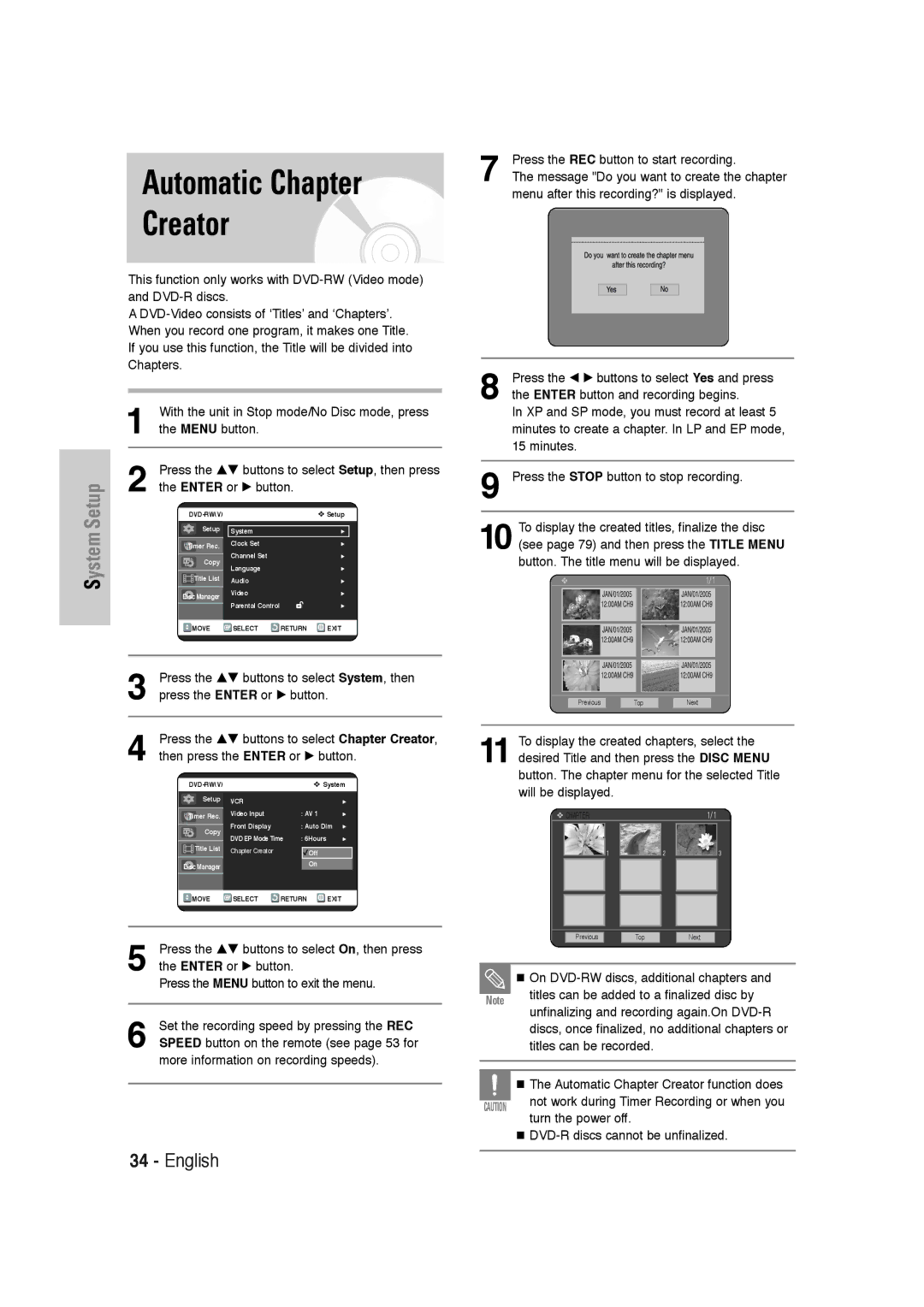 Samsung DVD-VR320 instruction manual Automatic Chapter Creator, Will be displayed 