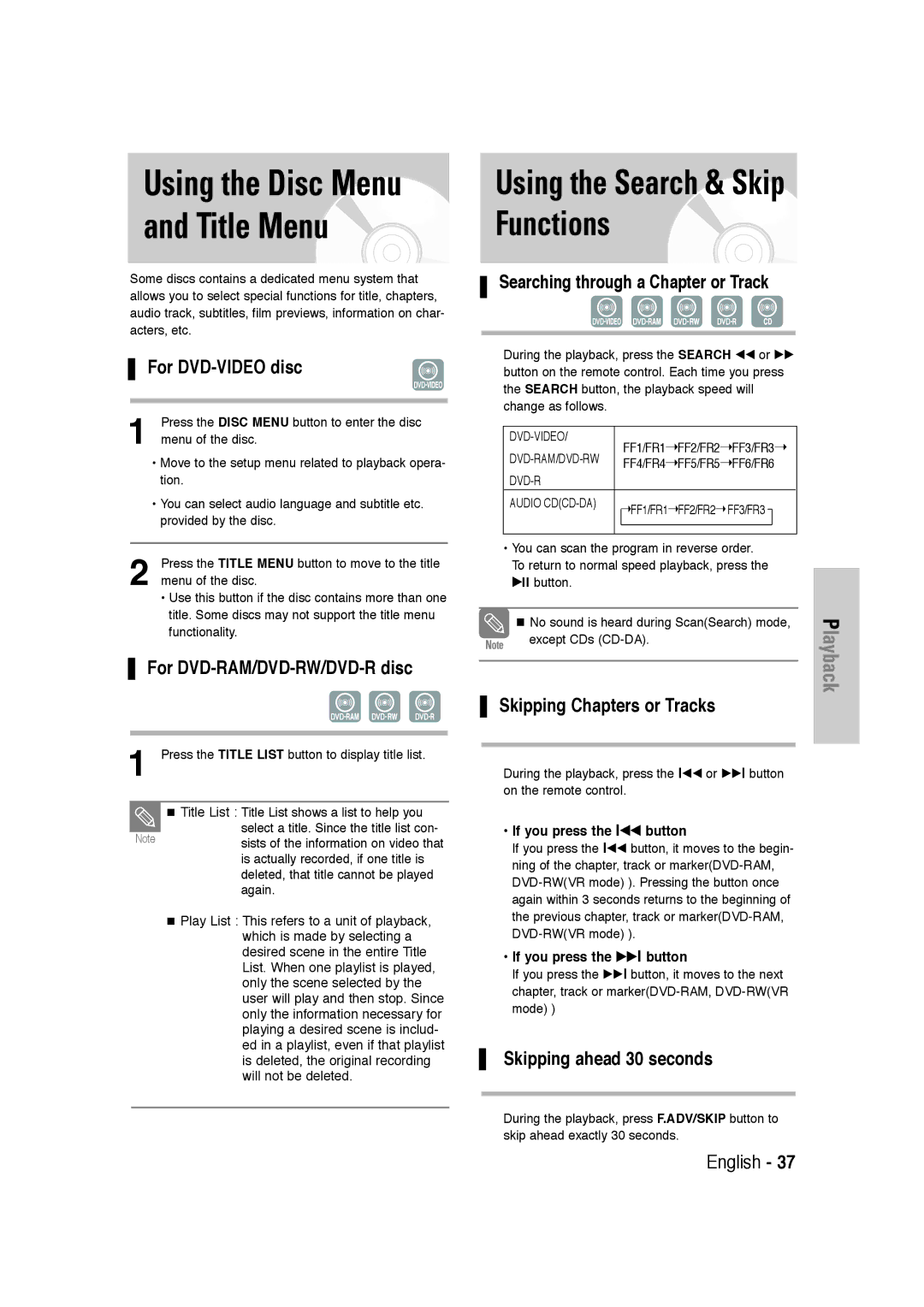 Samsung DVD-VR320 instruction manual Using the Search & Skip Functions 