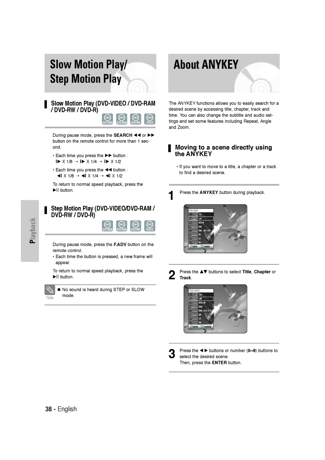 Samsung DVD-VR320 instruction manual Step Motion Play, Slow Motion Play DVD-VIDEO / DVD-RAM / DVD-RW / DVD-R, Track 