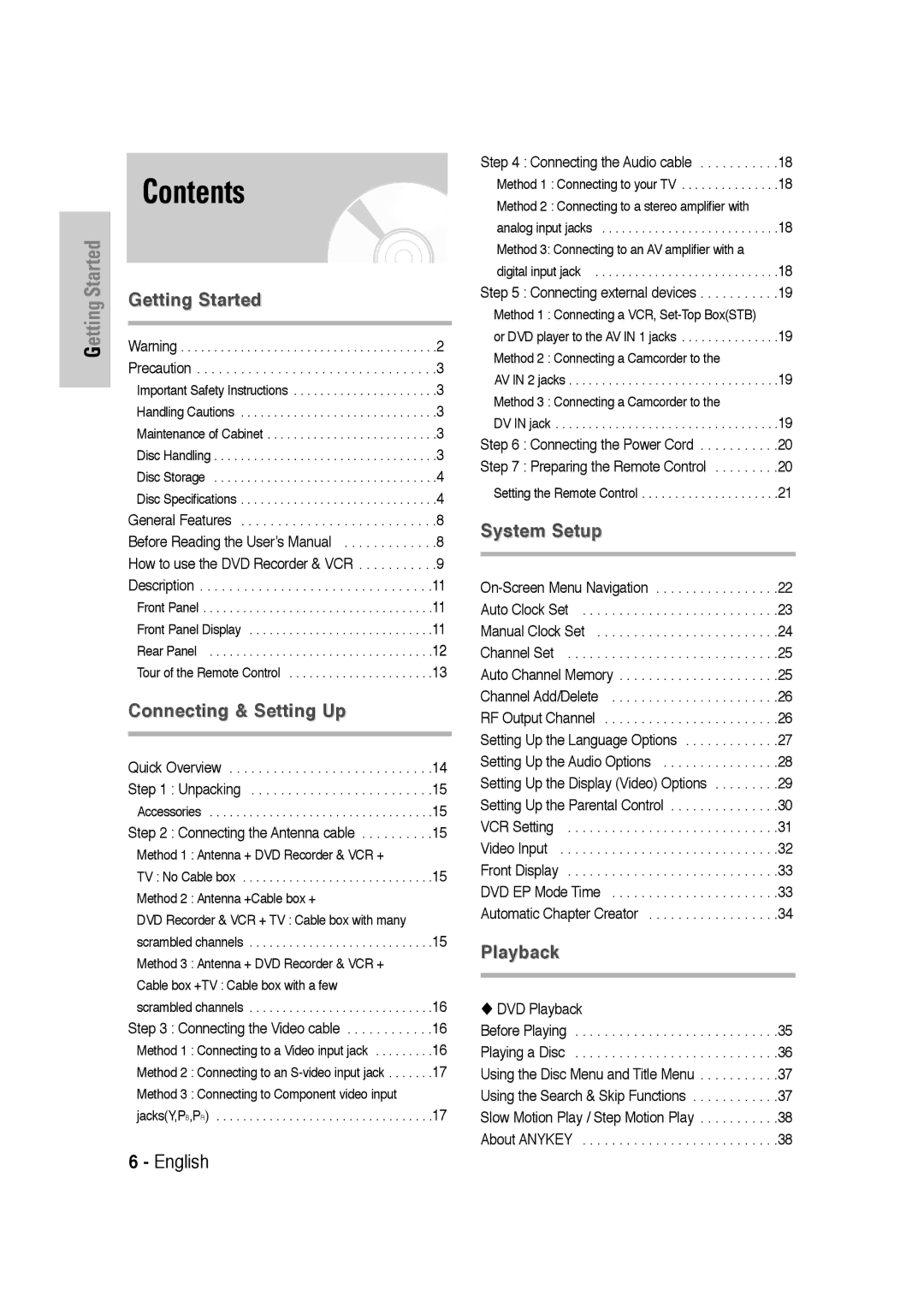 Samsung DVD-VR320 instruction manual Contents 