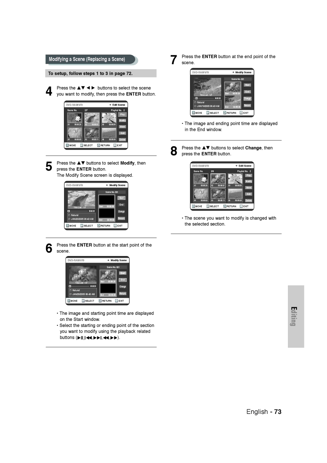 Samsung DVD-VR320 To setup, follow steps 1 to 3, Press the …† buttons to select Change, then, Press the Enter button 