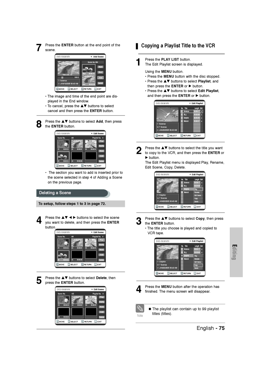 Samsung DVD-VR320 Press the …† buttons to select Playlist, Press the Menu button after the operation has, Titles titles 